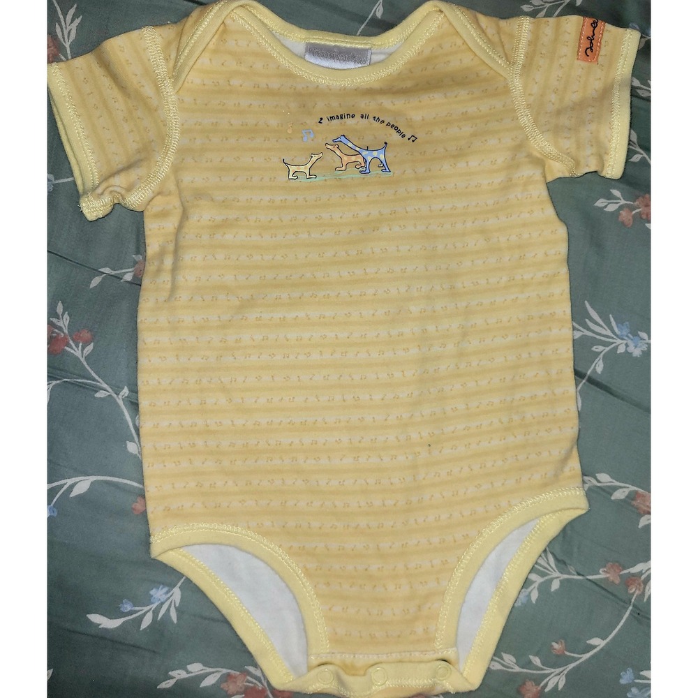 Vtg 2001 Carters John Lennon Imagine Yellow Musical Note Bodysuit 3-6M